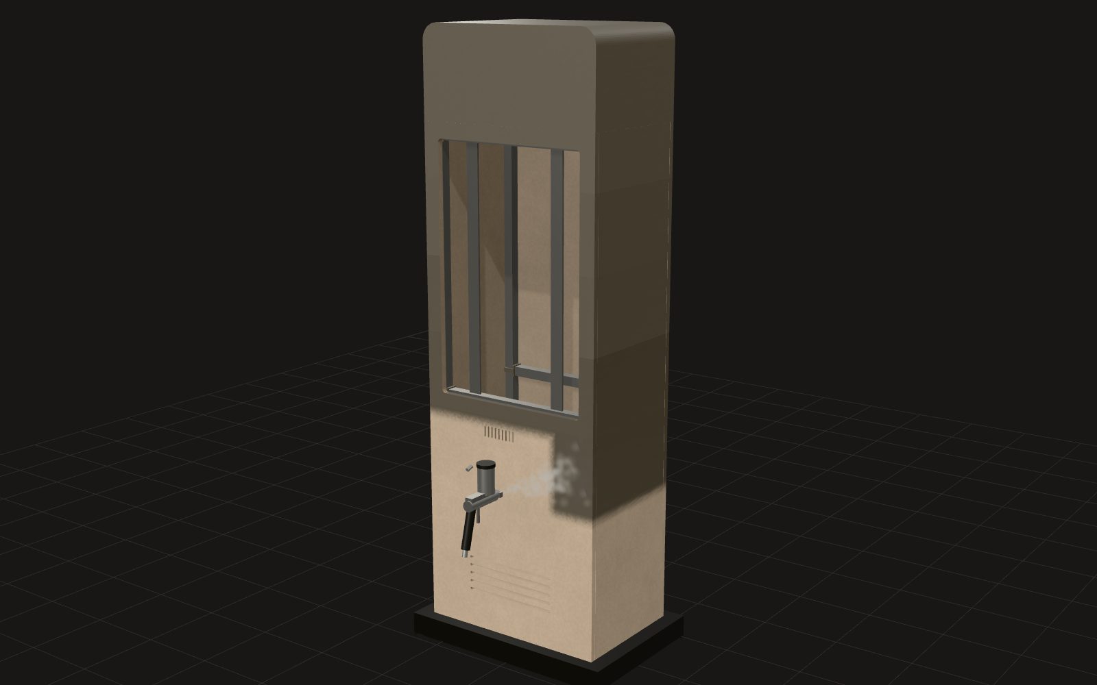 À l’atelier, le pistolet peint l’habillage de la borne rangée par rangée, du MDF brut à une teinte d’exemple (Graphite).